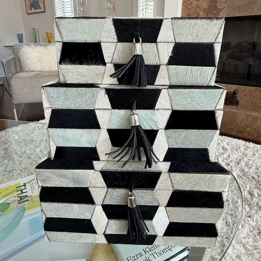Cow skin covered Geometric Black and White Storage or jewelry Boxes